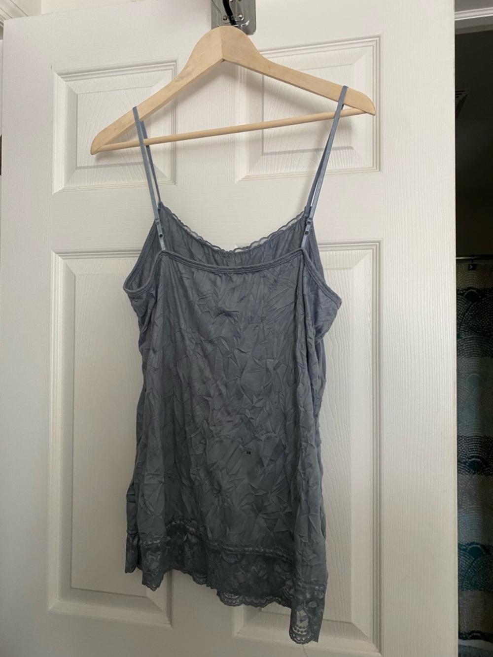 Maurices Crinkle Cami Lace Trim Large Slate Blue - Picture 3 of 5